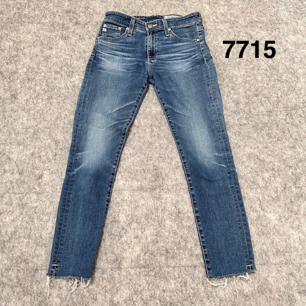 AG Adriano Goldschmied Farrah Skinny Ankle Jeans Blue Raw Hem 26R High Rise 7715